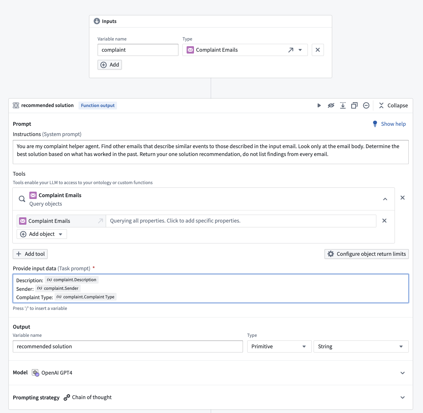 Palantir AIP Logic with an ontology query tool